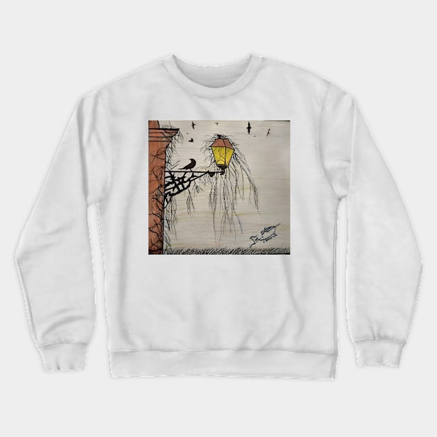 A Crow on a Lamp Post Crewneck Sweatshirt by Art Fusion By Taha